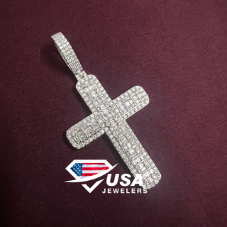 VVS Moissanite Charm Cross Pendant, 925 Silver Iced out Hip Hop Pendant