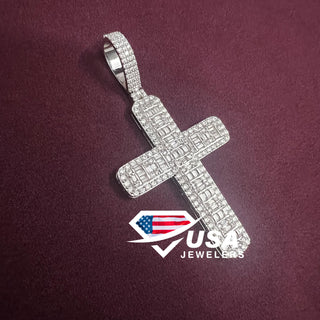 VVS Moissanite Charm Cross Pendant, 925 Silver Iced out Hip Hop Pendant