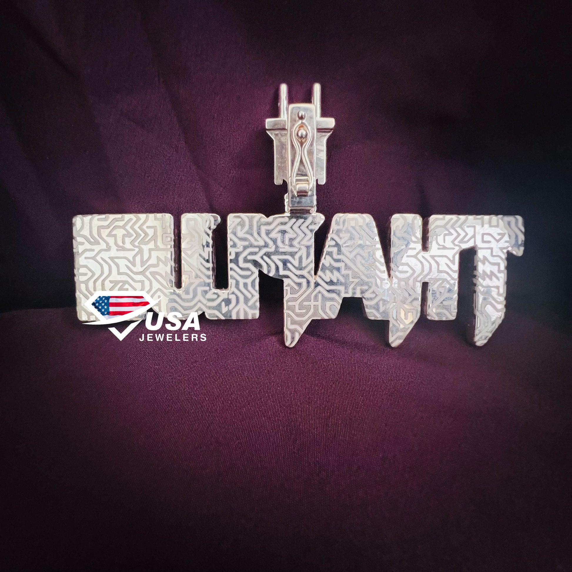 Iced Out Name Pendant for Men ,18kt Rose gold Finish Big Baguette Fashion Statement
