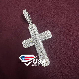 VVS Moissanite Charm Cross Pendant, 925 Silver Iced out Hip Hop Pendant