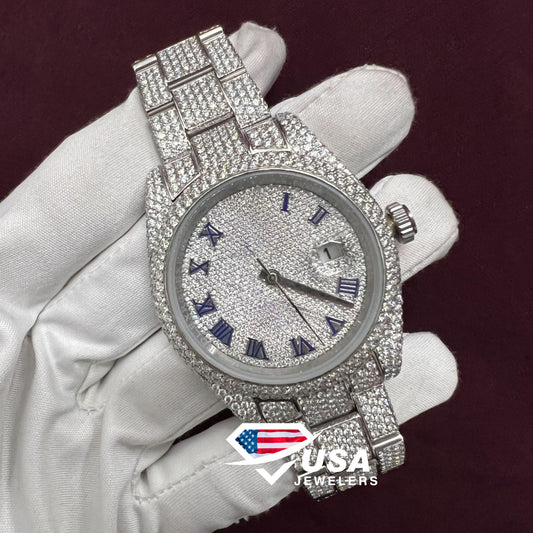 41mm Roman Dial Moissanite Diamond Watch