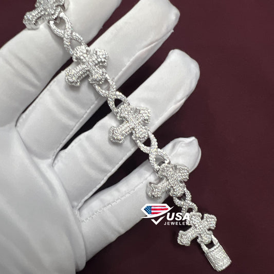 Fully Iced out CROSS Moissanite Hip hop Diamond Bracelet