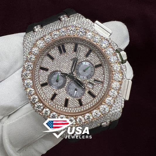 VVS Moissanite Diamond Black Silicon Band Watch