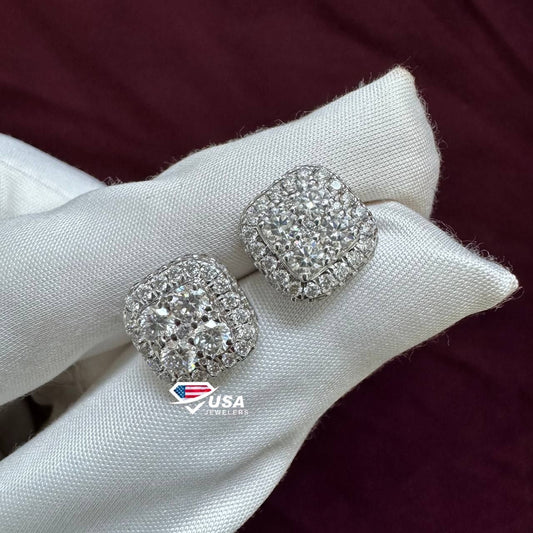 VVS1 Round Cut Halo Lab Grown Diamond Stud Earrings