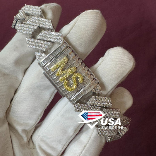 18mm Lab Diamond Solid 14K White Gold Customised Lock Hip hop Bracelet