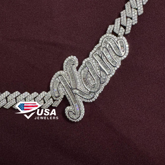 10MM VVS Lab Diamond Cuban link Chain With Customised Name Pendant