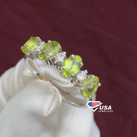 Half Petriot Color Oval Cut Half Eternity Engagement Band