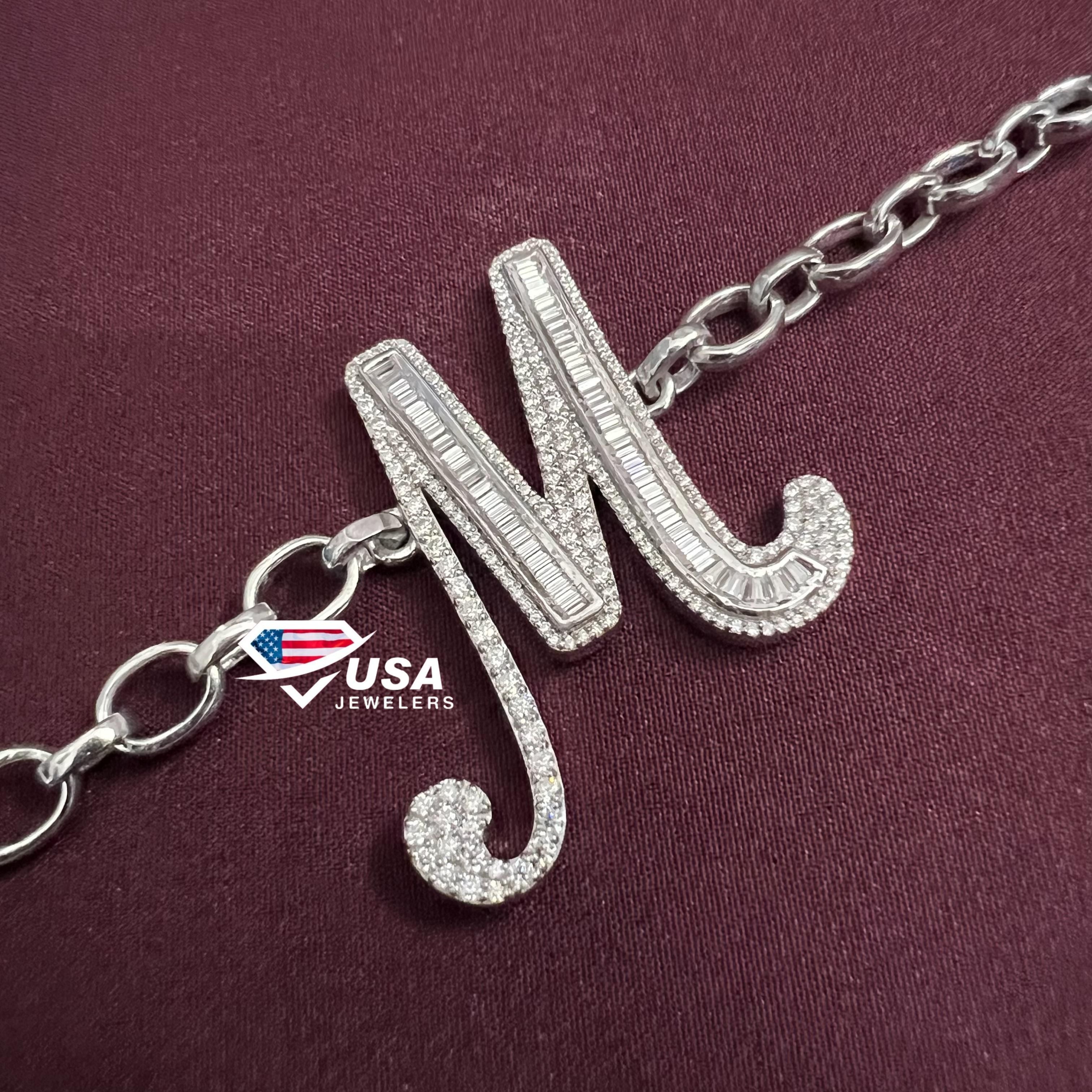 VVS Moissanite Diamond "M" Name 925 Sterling Silver Anklet