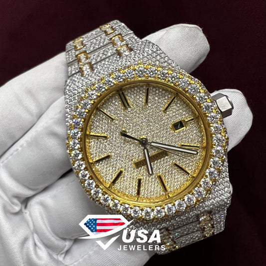 41MM Moissanite Diamond Two Tone Watch