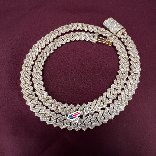 10MM Moissanite Diamond Gold Plated Cuban Link Chain