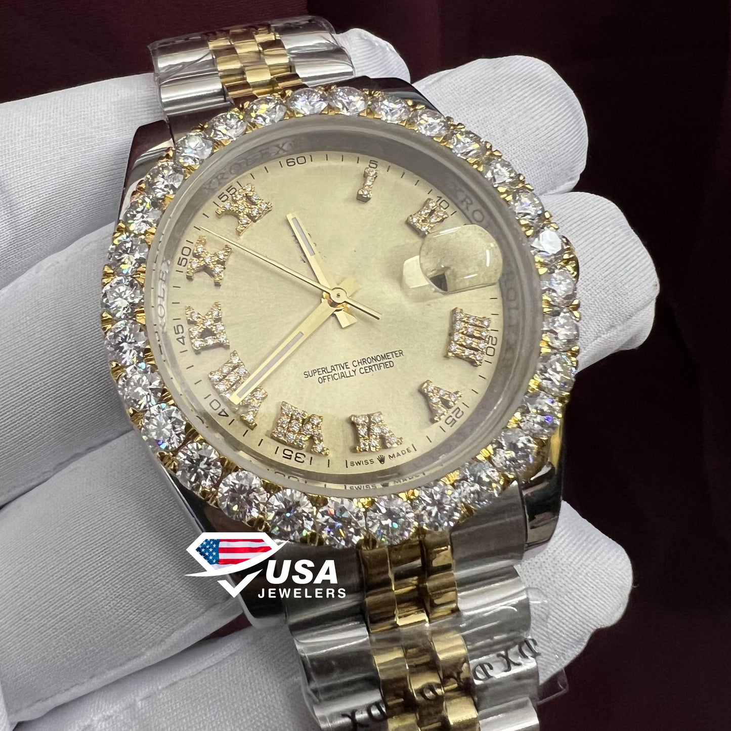 41MM Moissanite Studded Bezel Dial Watch