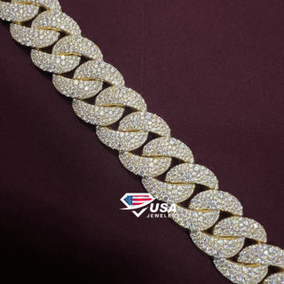 23MM Lab Diamond 14K Yellow Gold Moisic Miami Cuban Link Chain