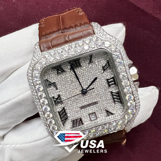41MM Moissanite Diamond Roman Dial Watch