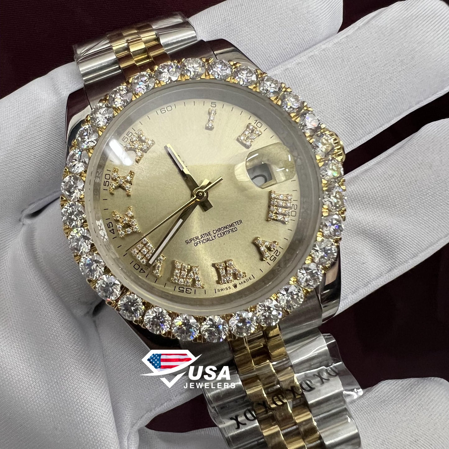 41MM Moissanite Studded Bezel Dial Watch
