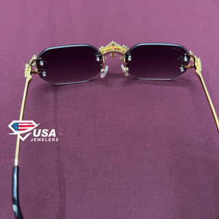 Mens Brown Tint Vintage Luxury Hip Hop Fashion Gold Frame Rimless Sunglasses