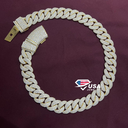 23MM Lab Diamond 14K Yellow Gold Moisic Miami Cuban Link Chain