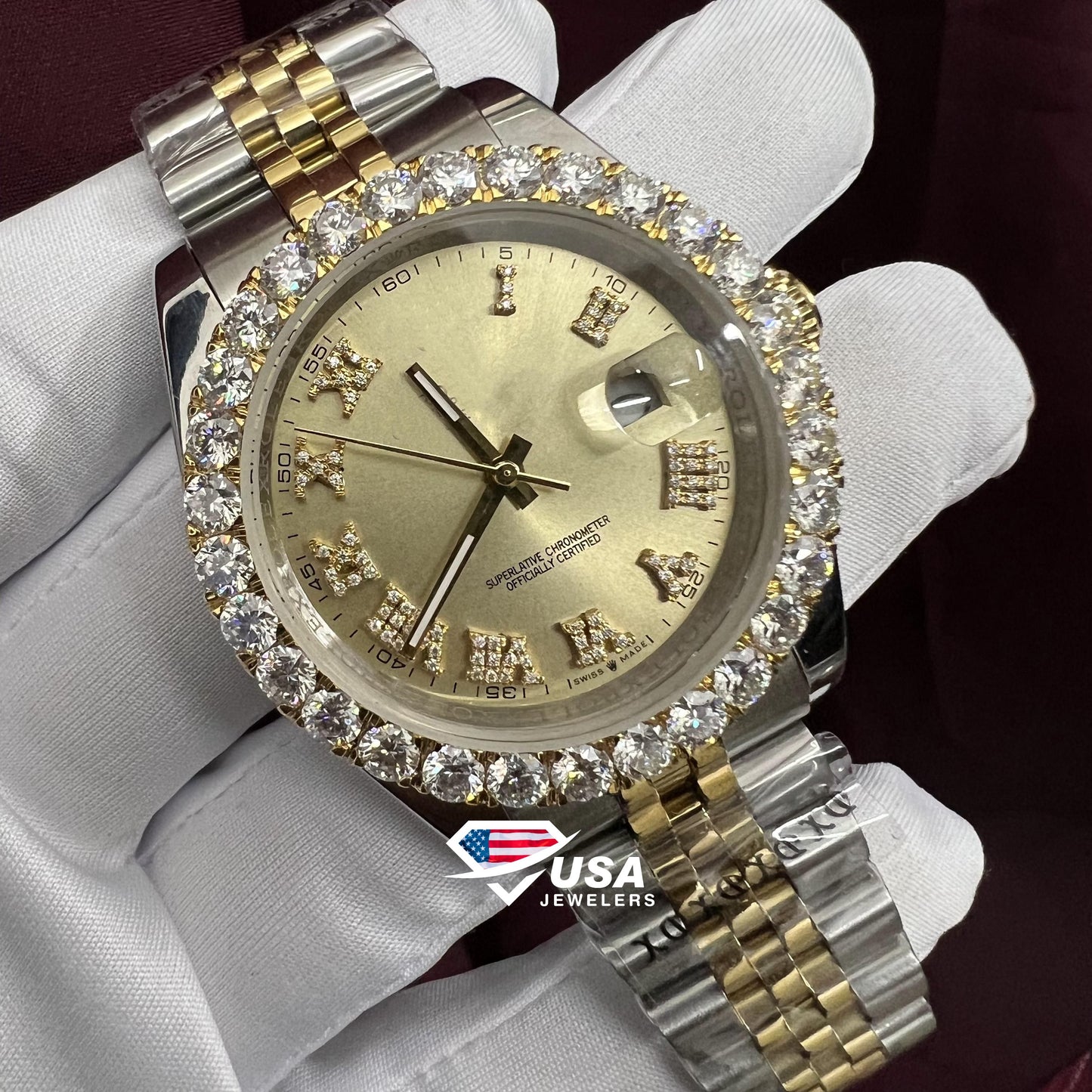 41MM Moissanite Studded Bezel Dial Watch