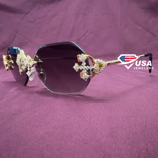 Mens Brown Tint Vintage Luxury Hip Hop Fashion Gold Frame Rimless Sunglasses