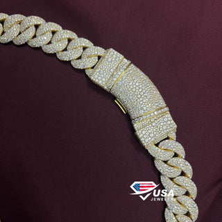 23MM Lab Diamond 14K Yellow Gold Moisic Miami Cuban Link Chain