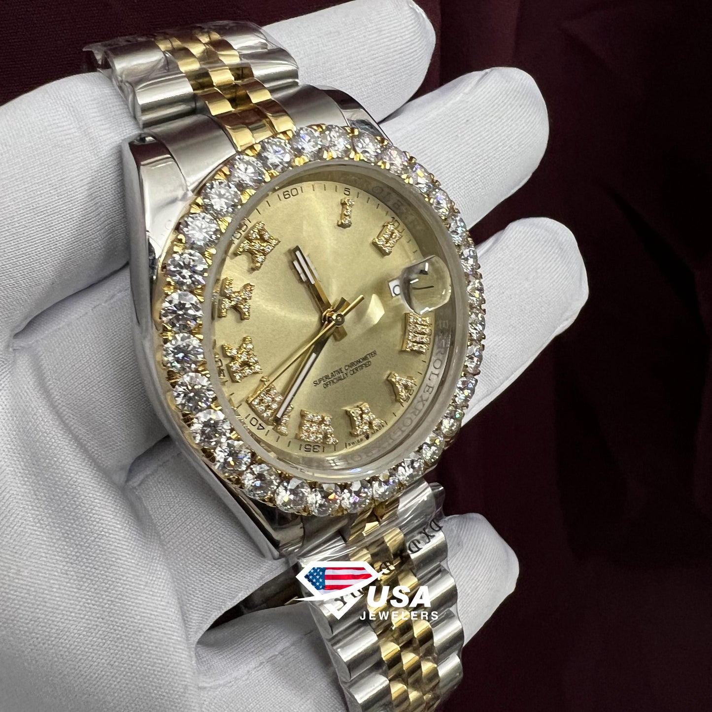 41MM Moissanite Studded Bezel Dial Watch