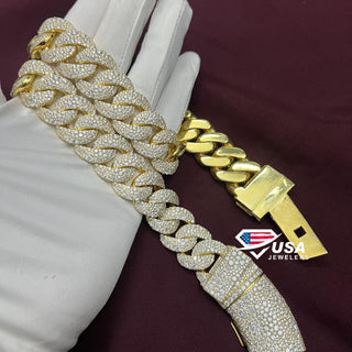 23MM Lab Diamond 14K Yellow Gold Moisic Miami Cuban Link Chain