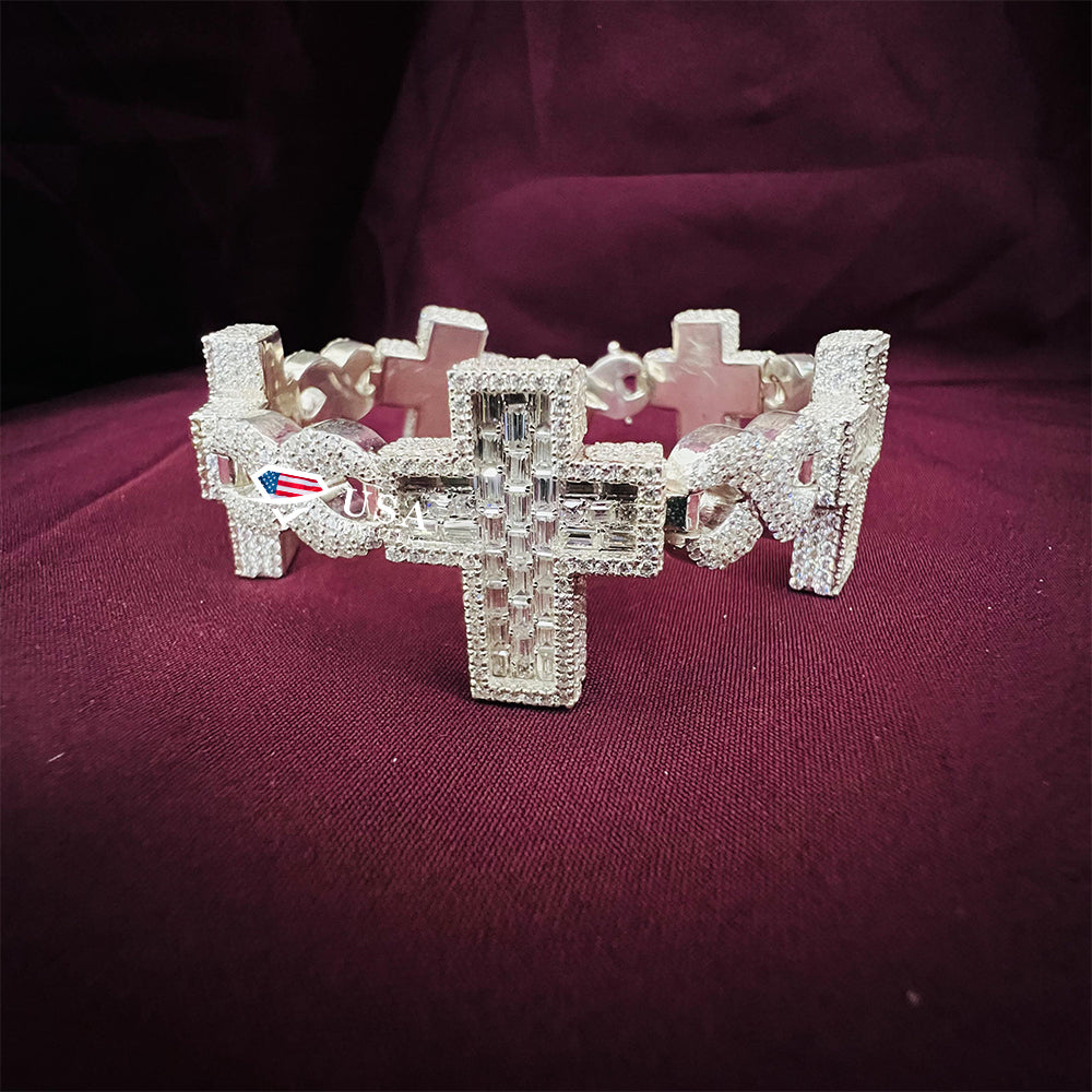 Fully Iced out CROSS Lab Diamond 10KT Gold Hip hop Bracelet