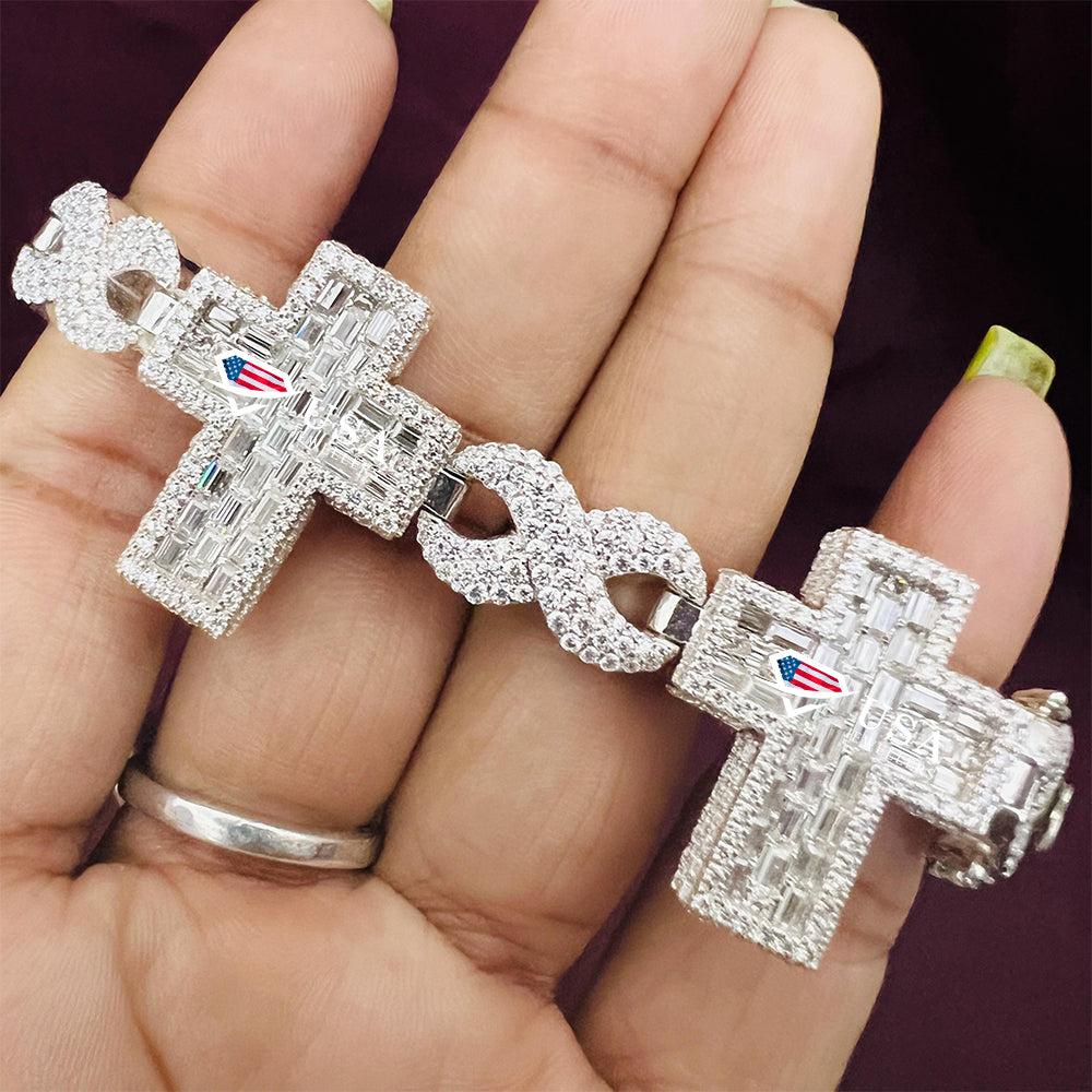 Fully Iced out CROSS Lab Diamond 10KT Gold Hip hop Bracelet