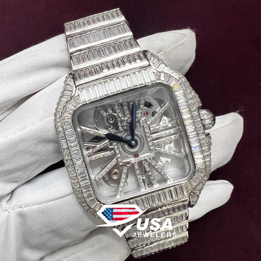 41MM Fully Moissanite Diamond Invisible Skeleton Watch
