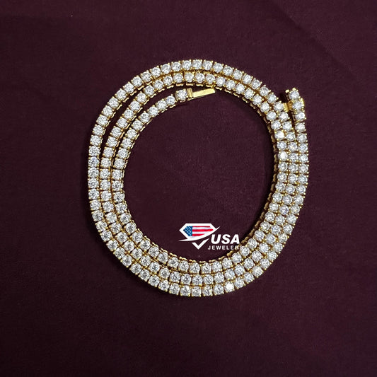 3MM VVS LabDiamond 14K Yellow Gold Tennis Chain