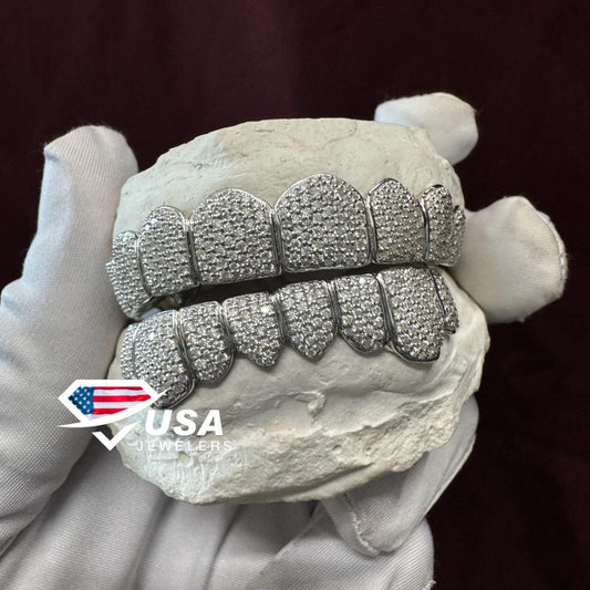 8 x 8 Teeth VVS1 Lab Diamond 10KT White Gold Grillz Set