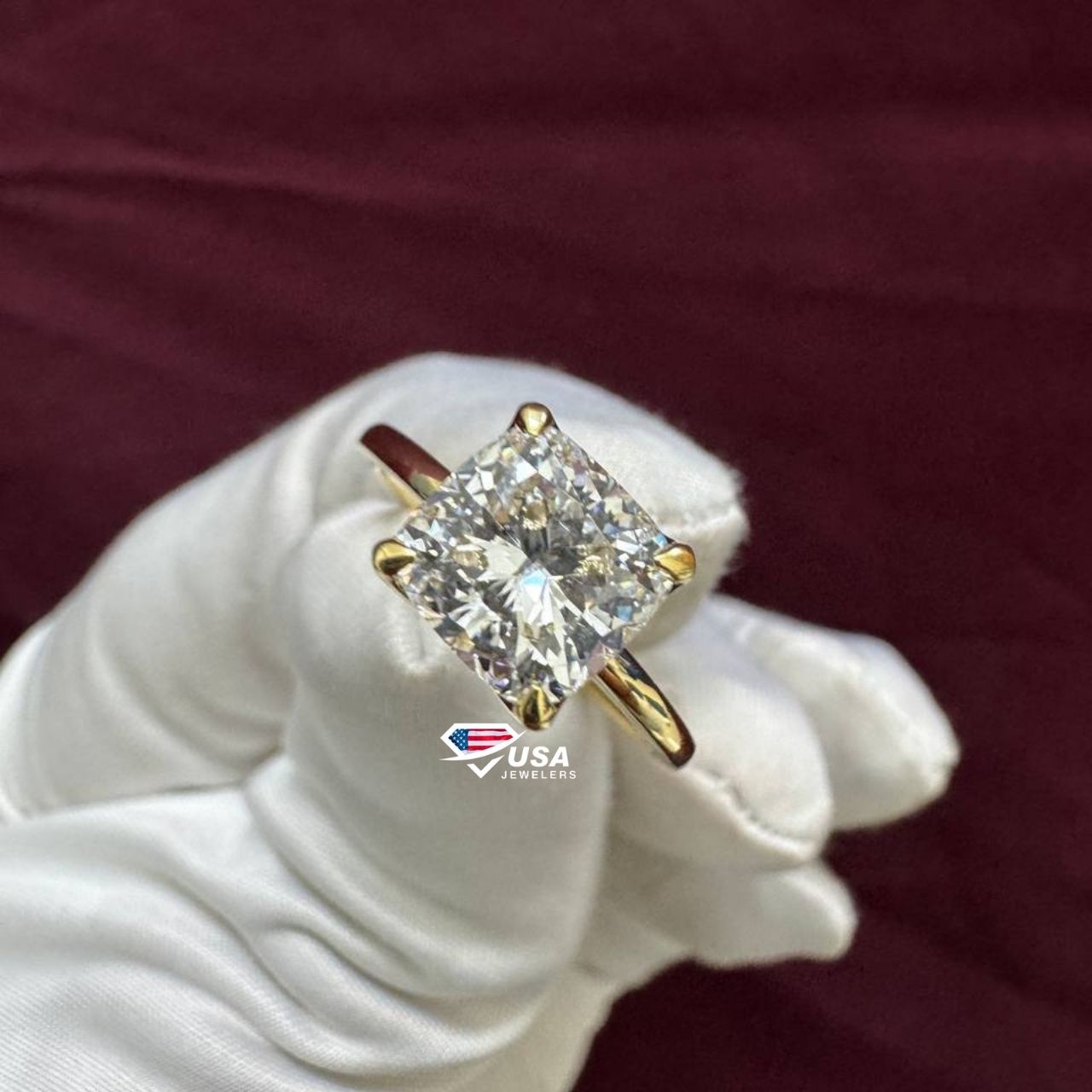 2.04 CT D  VVS2 Lab Grown Cushion Cut Diamond Engagement Ring ,14KT Yellow gold Ring