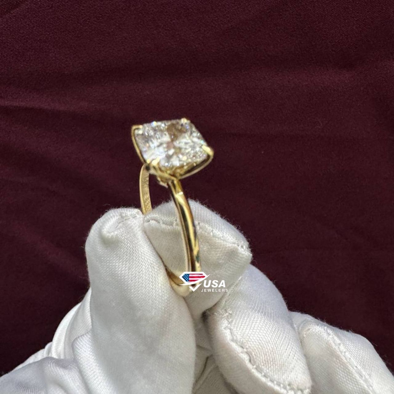 2.04 CT D  VVS2 Lab Grown Cushion Cut Diamond Engagement Ring ,14KT Yellow gold Ring