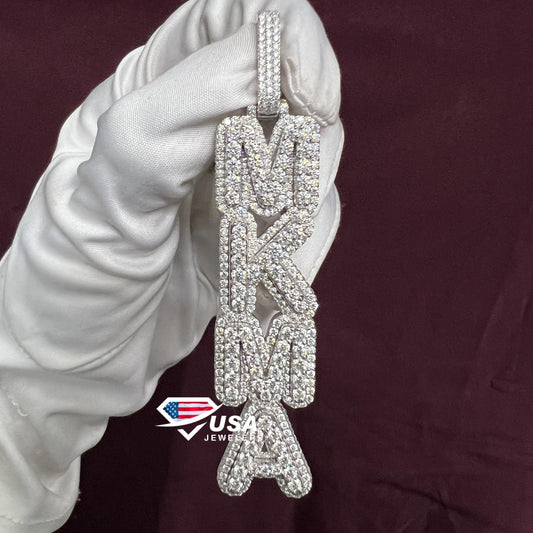 VVS Lab Diamond Custom Vertical 4 Letter " MKMA " 14K White Gold Pendant