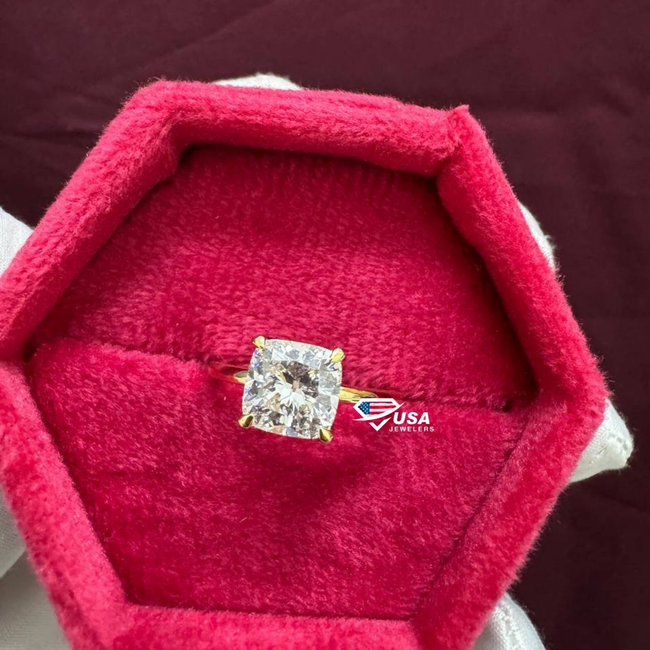 2.04 CT D  VVS2 Lab Grown Cushion Cut Diamond Engagement Ring ,14KT Yellow gold Ring