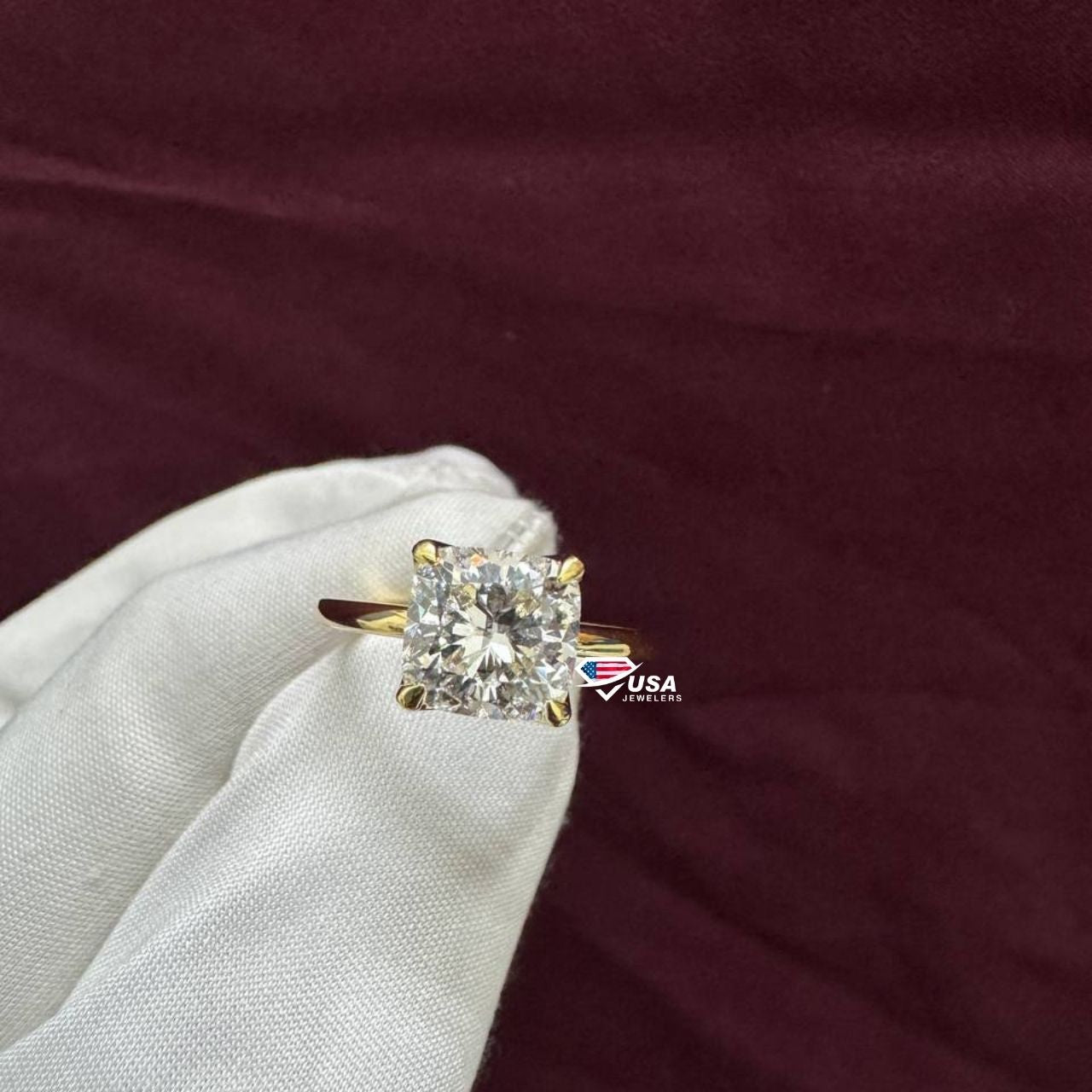 2.04 CT D  VVS2 Lab Grown Cushion Cut Diamond Engagement Ring ,14KT Yellow gold Ring