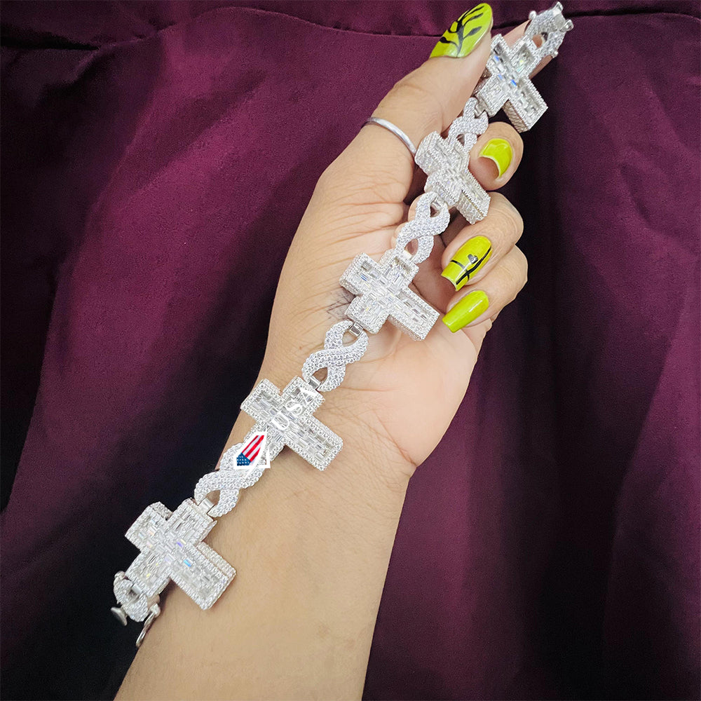 Fully Iced out CROSS Lab Diamond 10KT Gold Hip hop Bracelet
