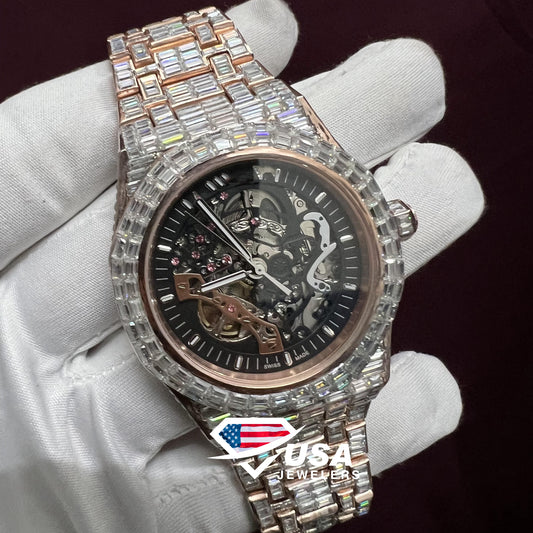 41mm Moissanite Diamond Fully Iced Out Baguette Watch