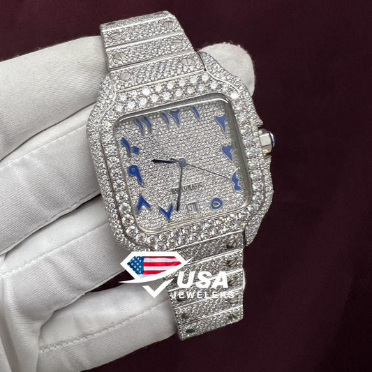 41MM VVS Moissanite Diamond Studded Arabic Dial Watch