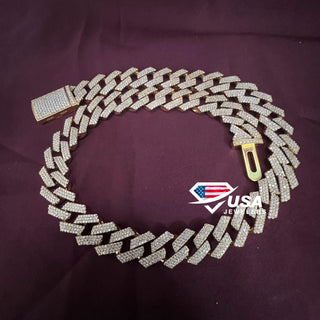 16MM Moissanite Diamond Silver Gold Cuban Link Chain