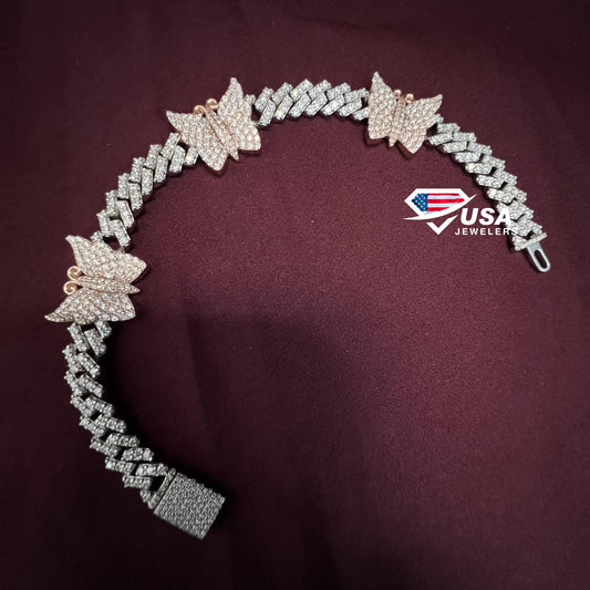 Iced out Diamond Butterfly shape 14K Rose Gold Finish Bracelet