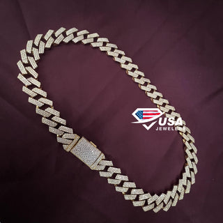 16MM Moissanite Diamond Silver Gold Cuban Link Chain