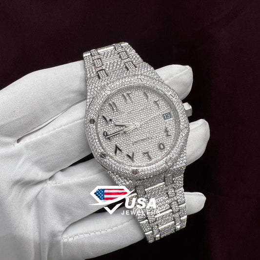 41MM Arabic dial VVS Moissanite Diamond Watch