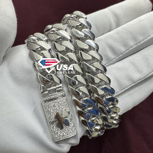 14MM Customized Claps Lab Diamond 14K Gold Plain Miami Cuban Chain