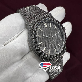 41MM Black Moissanite Diamond Watch