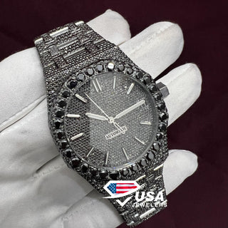 41MM Black Moissanite Diamond Watch