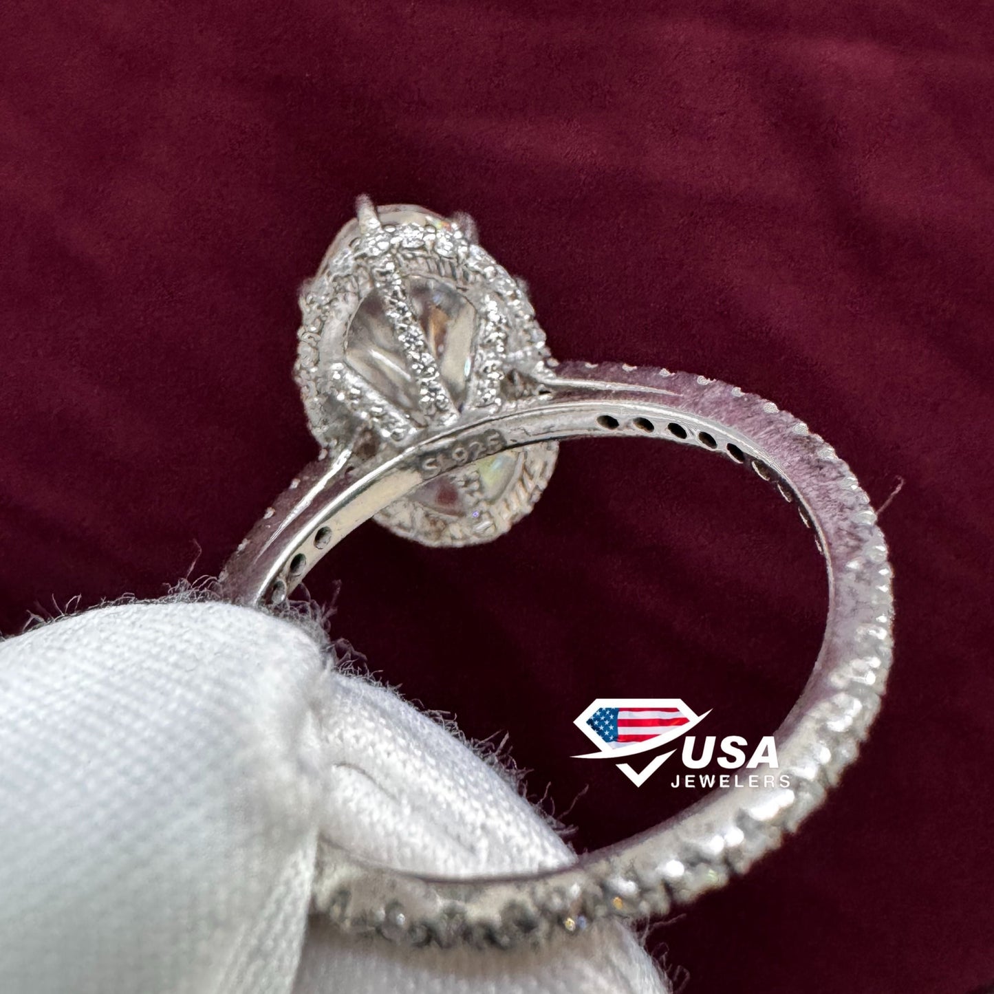 VVS Moval Cut Lab Diamond Hidden halo Engagement Ring