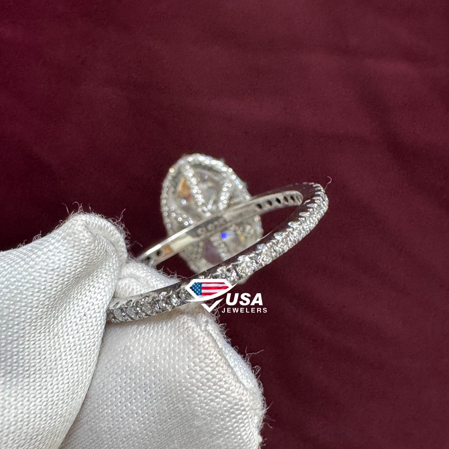 VVS Moval Cut Lab Diamond Hidden halo Engagement Ring