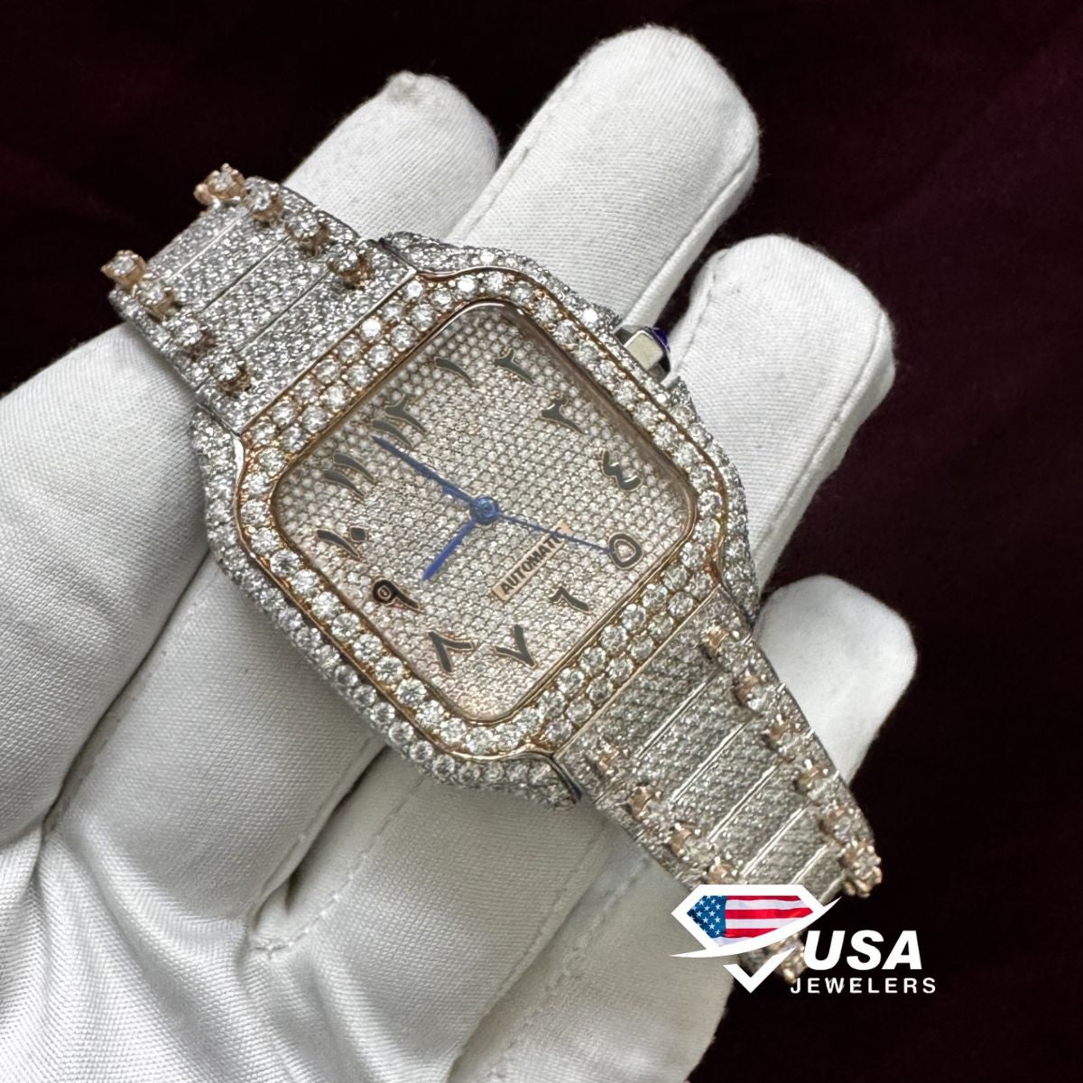 36mm VVS Moissanite Diamond Roman Arabic Dial Women's Wrist Watch