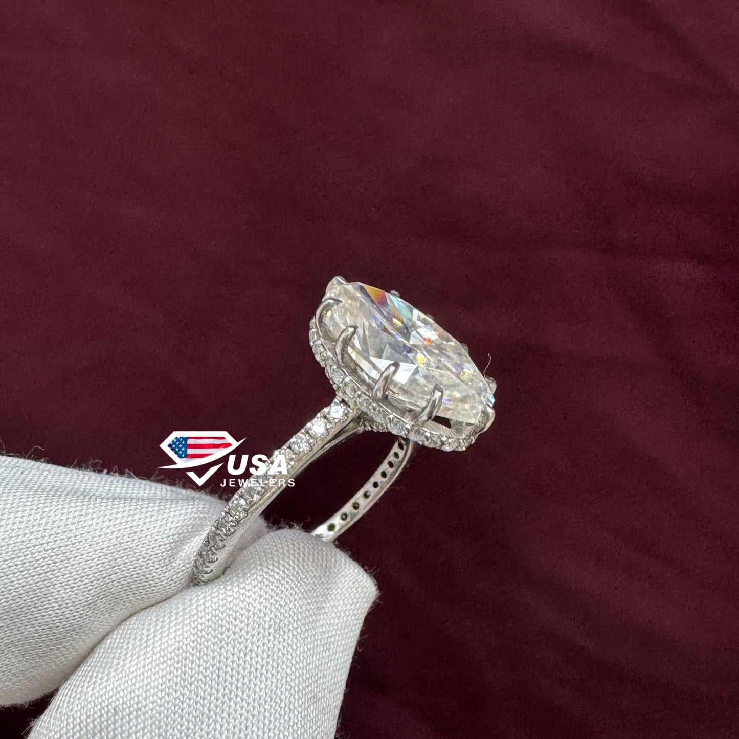 VVS Moval Cut Lab Diamond Hidden halo Engagement Ring