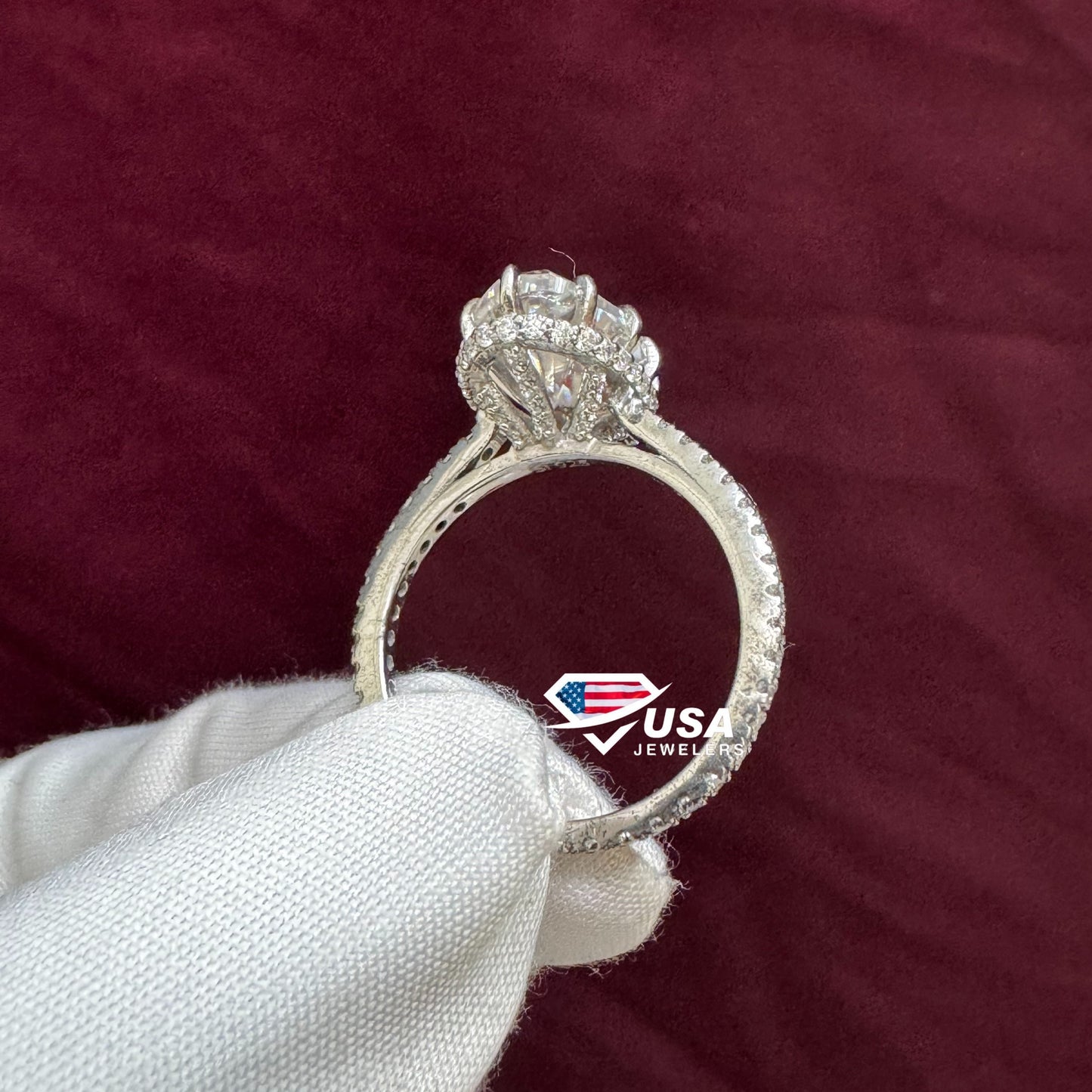 VVS Moval Cut Lab Diamond Hidden halo Engagement Ring